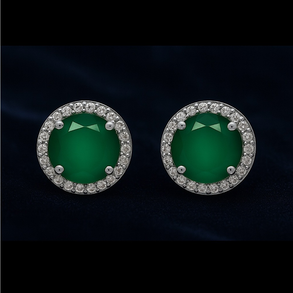Large 14K WG over .925K SS 5 tcw. Emerald and Moisannite Post Back Earrings
